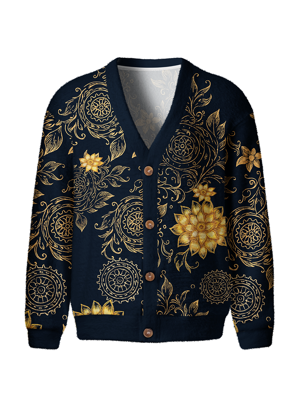 Orionride Golden Flowers Men's Cardigan Knit Sweaters