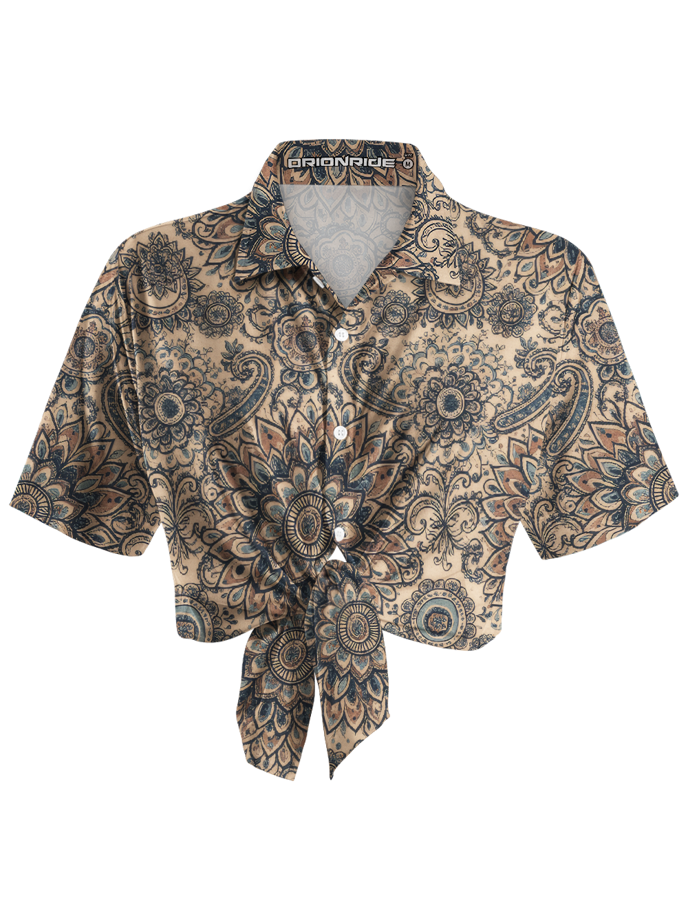 Orionride Retro Totem Flower Zipper Pockets Ultra Lightweight Short Sleeves Women's Gravel Shirt