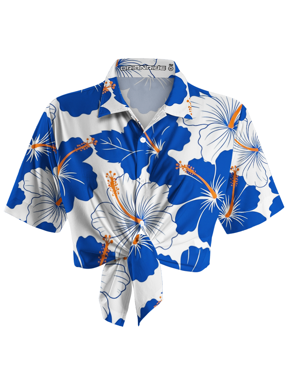 Orionride Blue Hibiscus Pattern Zipper Pockets Ultra Lightweight Short Sleeves Women's Gravel Shirt