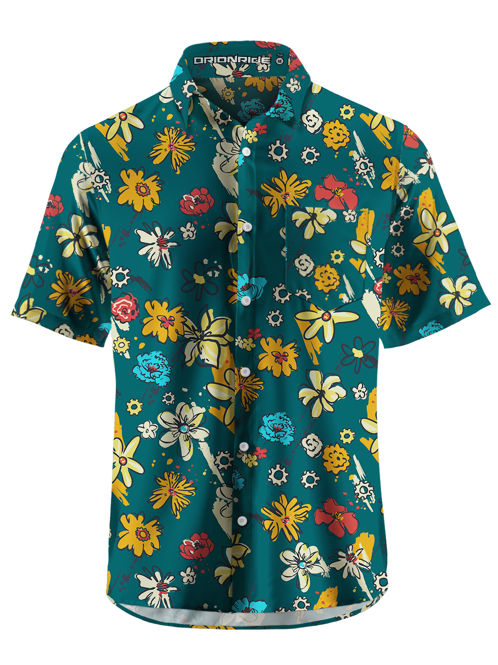 Orionride Graffiti Flowers Zipper Pockets Ultra Lightweight Short Sleeves Gravel Shirt