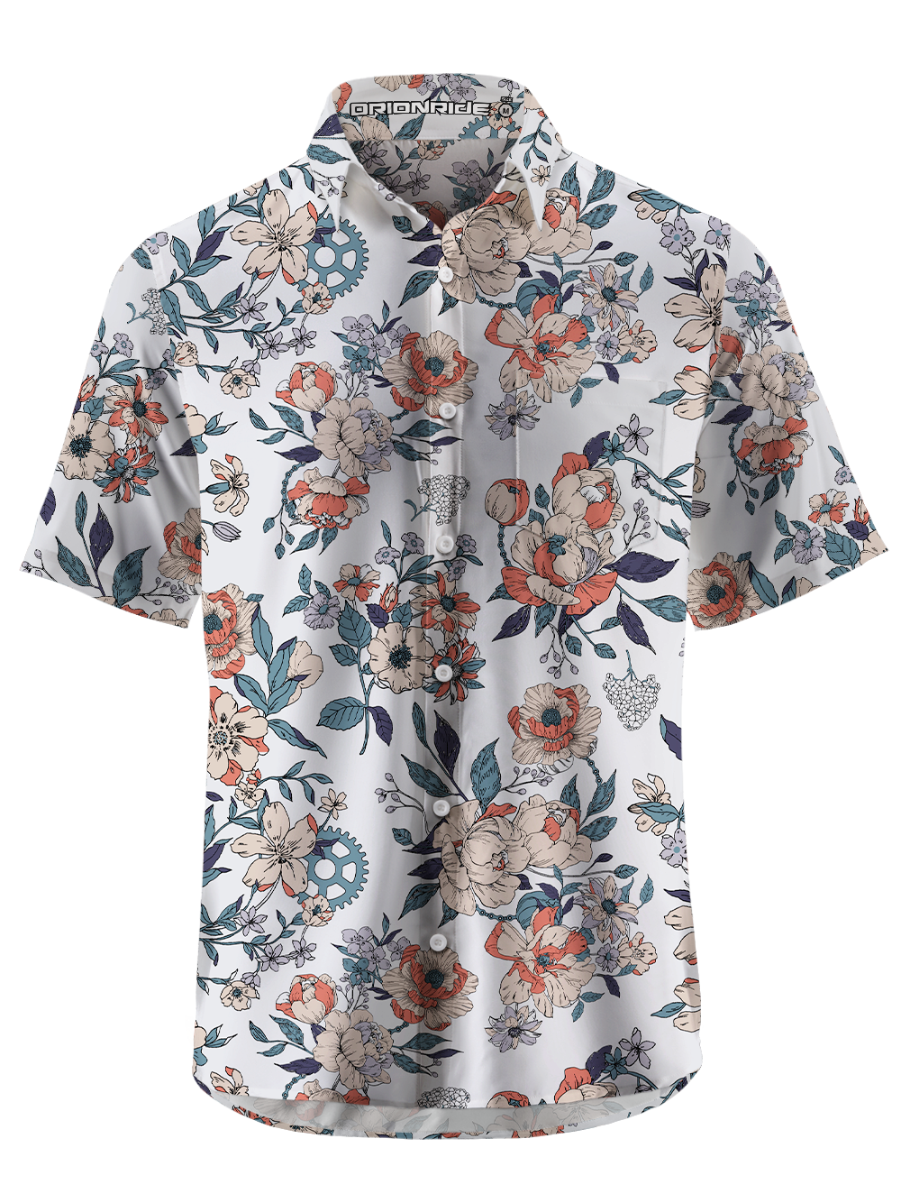 Orionride Buds Of Flowers Zipper Pockets Ultra Lightweight Short Sleeves Gravel Shirt