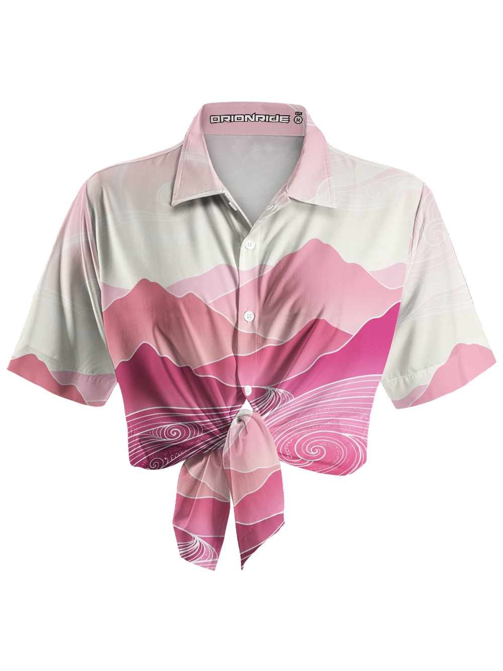 Orionride Ink Wash Landscape Painting Zipper Pockets Ultra Lightweight Short Sleeves Women's Gravel Shirt