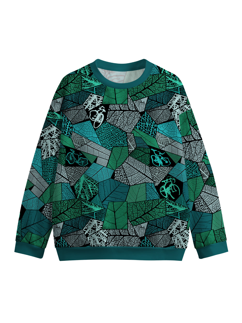 Orionride Leaf Stitching Bicycle Crew Neck Pullover Sweatshirt