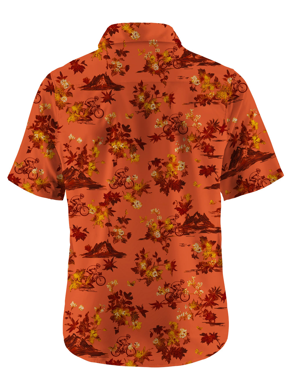 Orionride Fiery Red Leaves Zipper Pockets Ultra Lightweight Short Sleeves Gravel Shirt