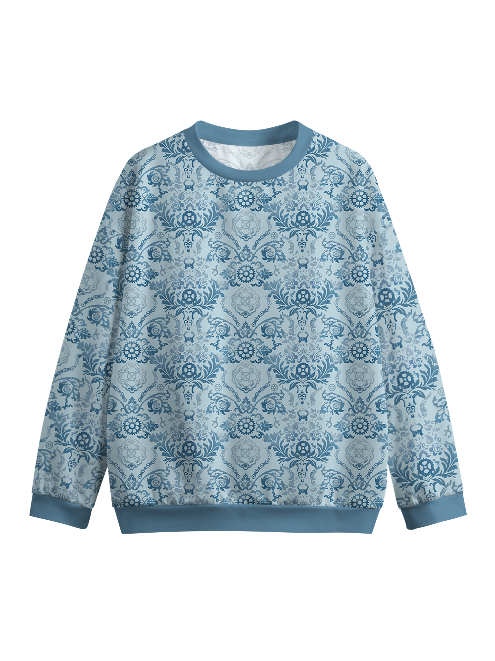 Orionride Chain Gear Flower Crew Neck Pullover Sweatshirt
