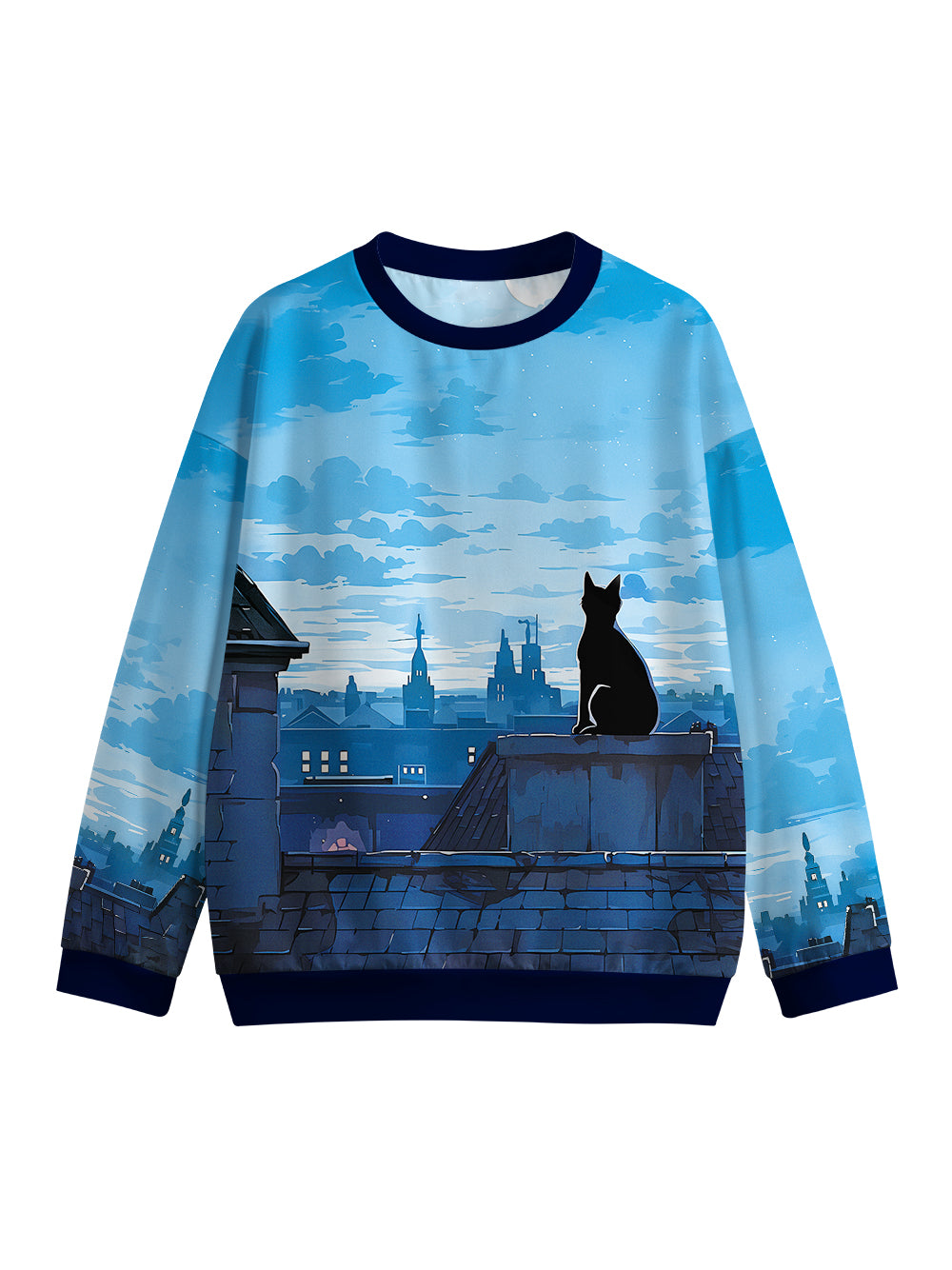 Orionride Black Cat Crew Neck Pullover Sweatshirt