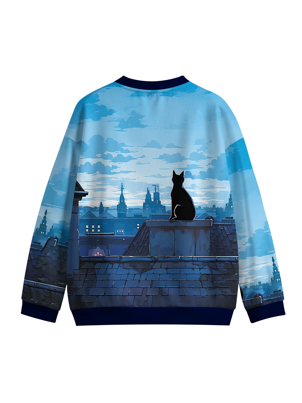 Orionride Black Cat Crew Neck Pullover Sweatshirt
