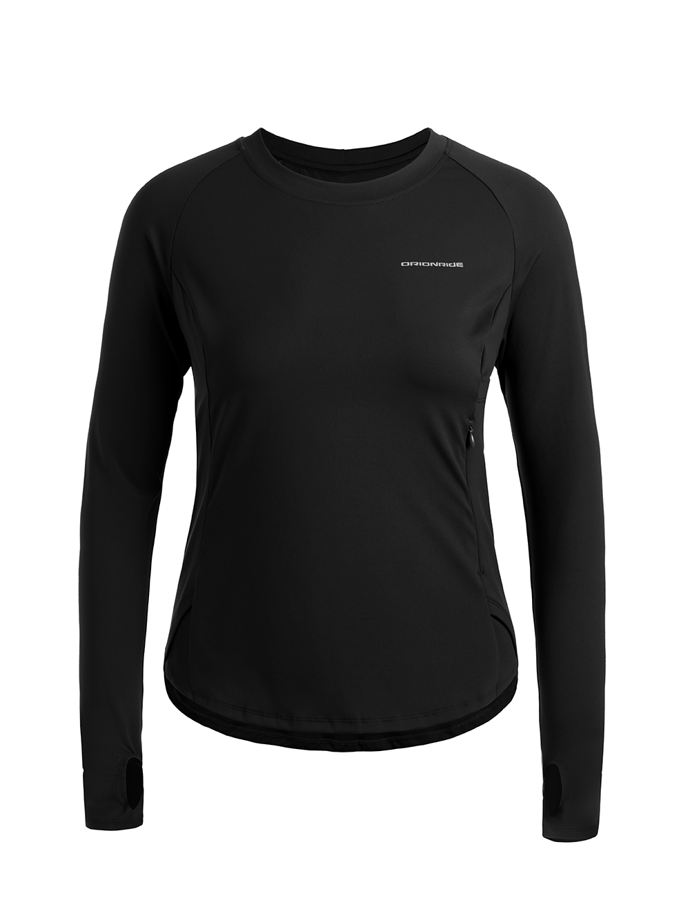 Orionride Women's Zipper Pockets Thumb Holes Long Sleeve Cycling Shirt Black