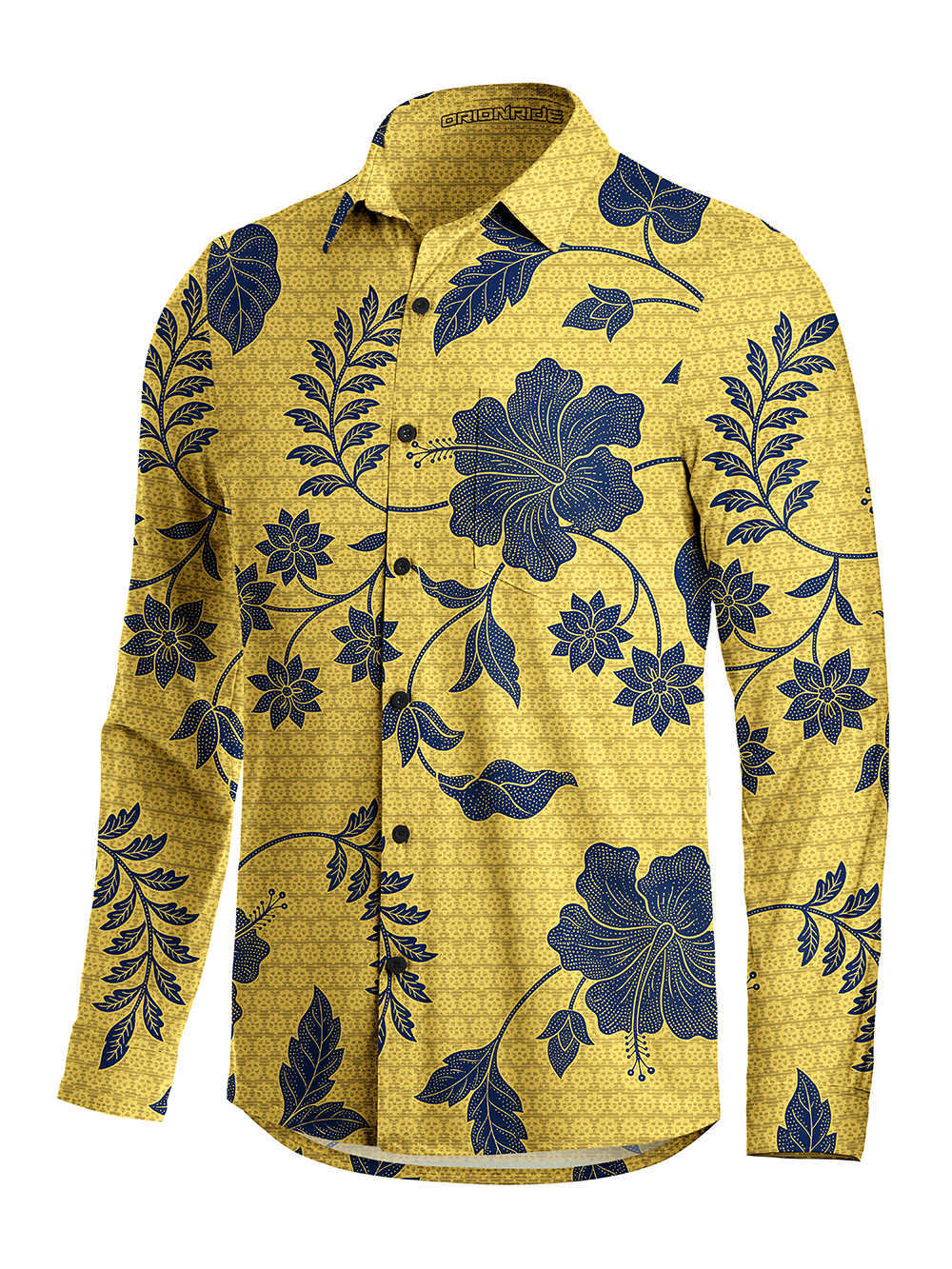Orionride Large Hibiscus Flowers Men's Stretchy Breathable Long Sleeve Gravel Shirt