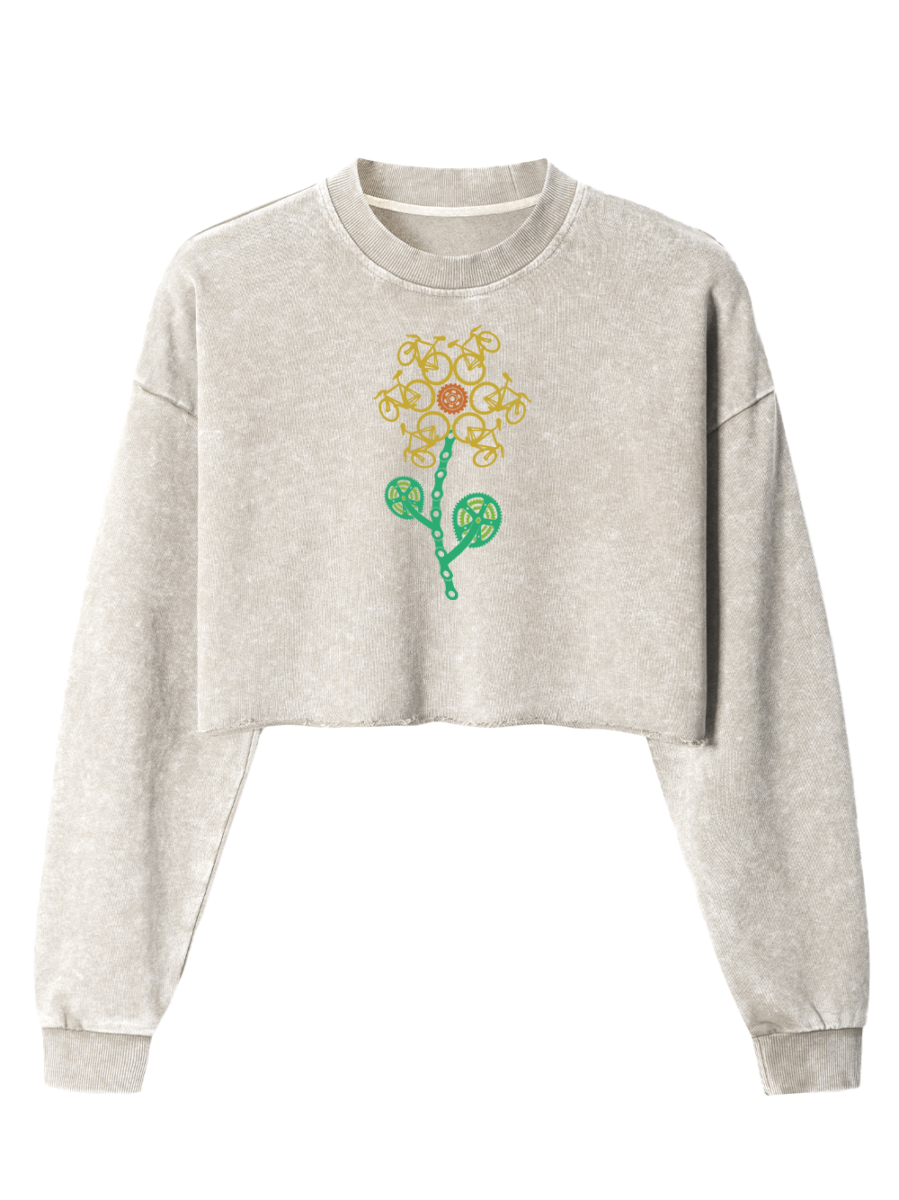 Orionride Sunflower Cycling Women's Washed Crop Sweatshirt