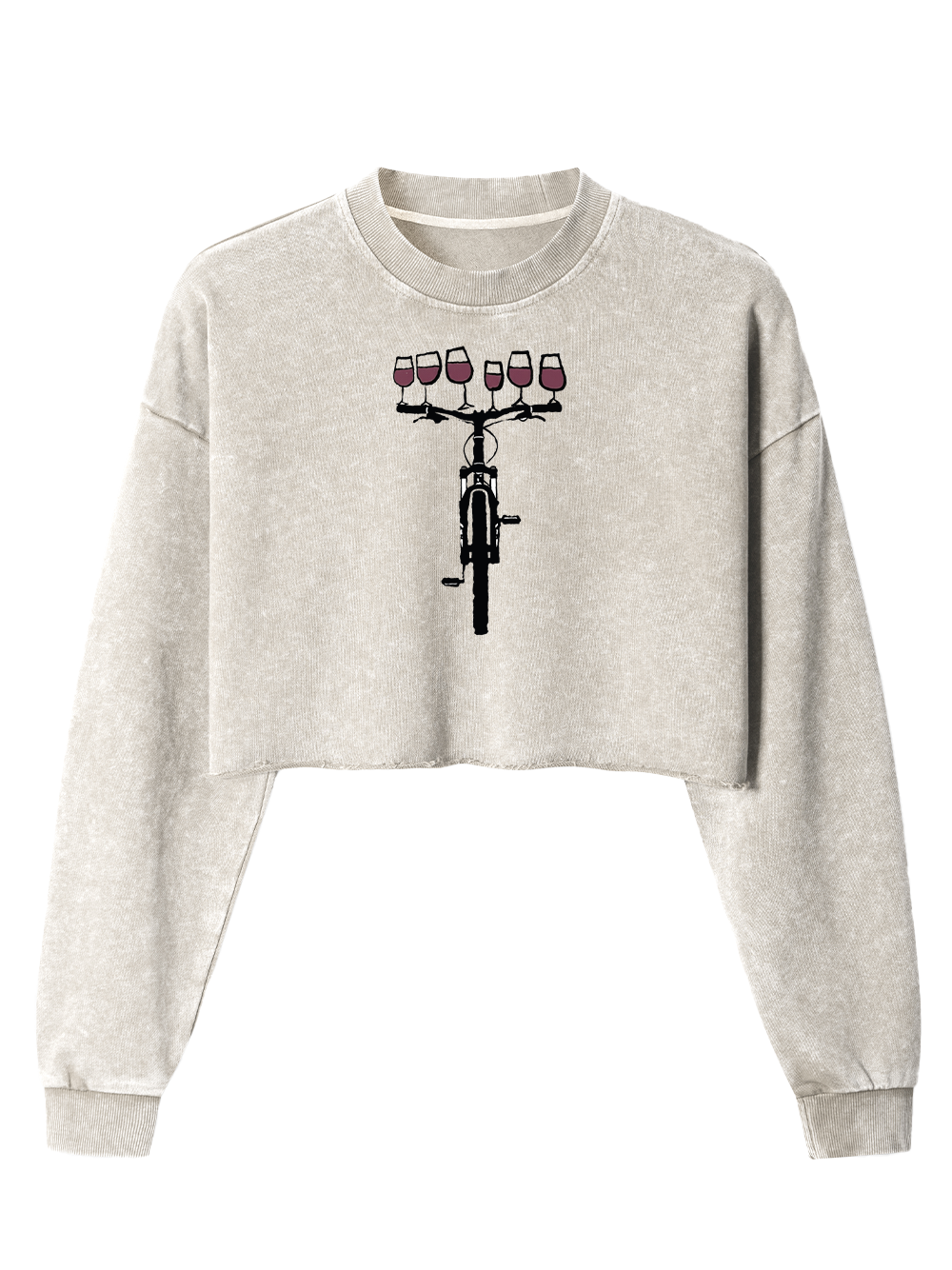 Orionride Red Wine Bicycle Women's Washed Crop Sweatshirt
