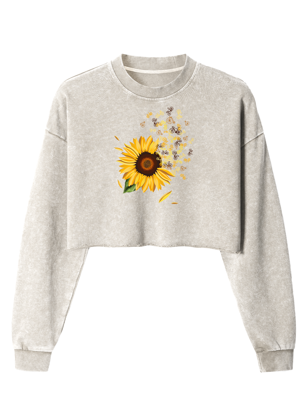 Orionride Blooming Sunflowers Women's Washed Crop Sweatshirt