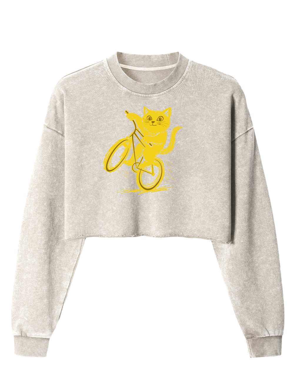 Orionride Cat Riding A Bike Women's Washed Crop Sweatshirt