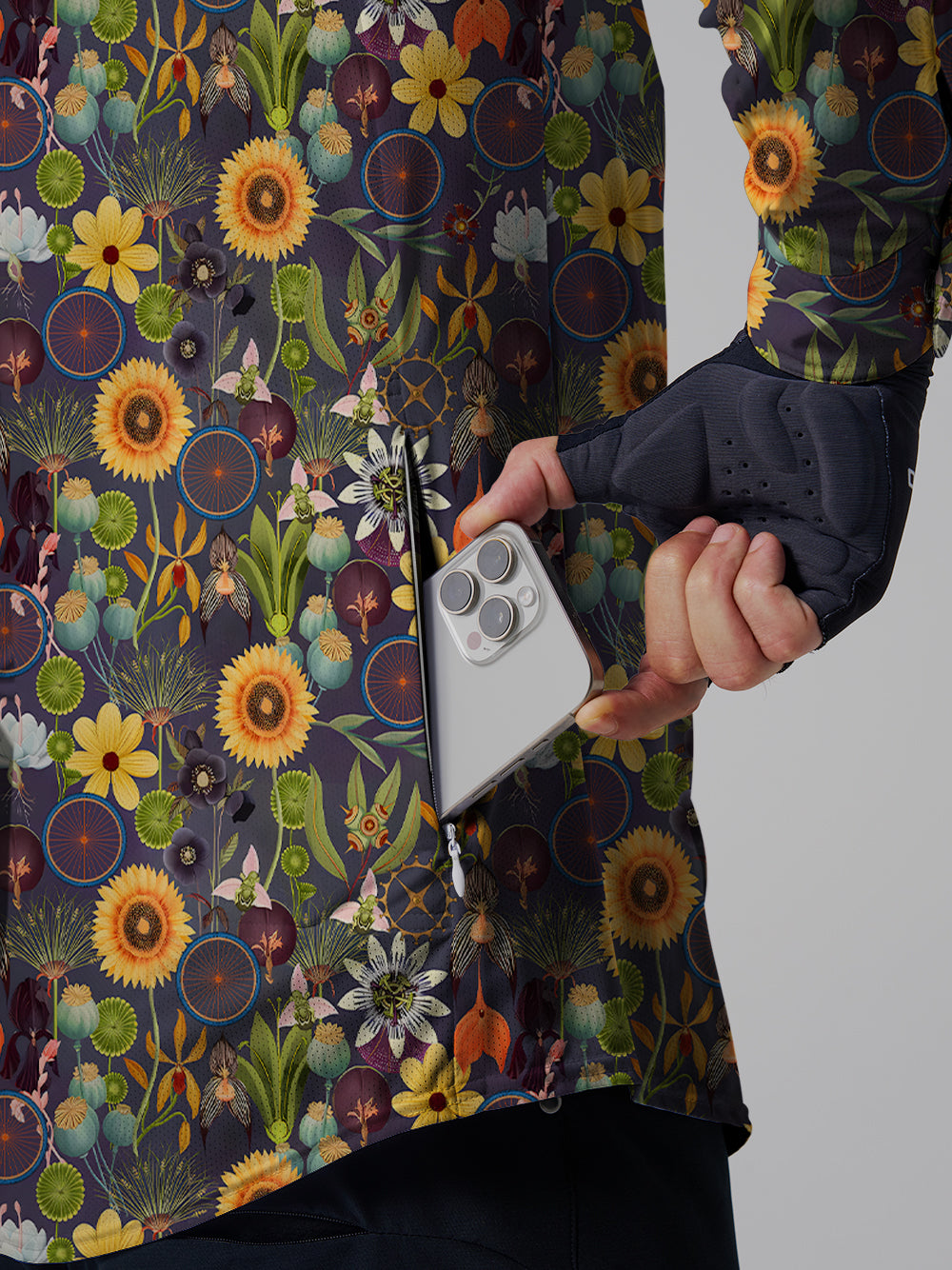 Orionride Wheel Flower Men's Stretchy Breathable Long Sleeve Gravel Shirt