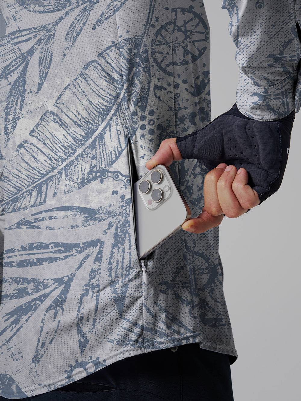 Orionride Leaf Texture Men's Stretchy Breathable Long Sleeve Gravel Shirt