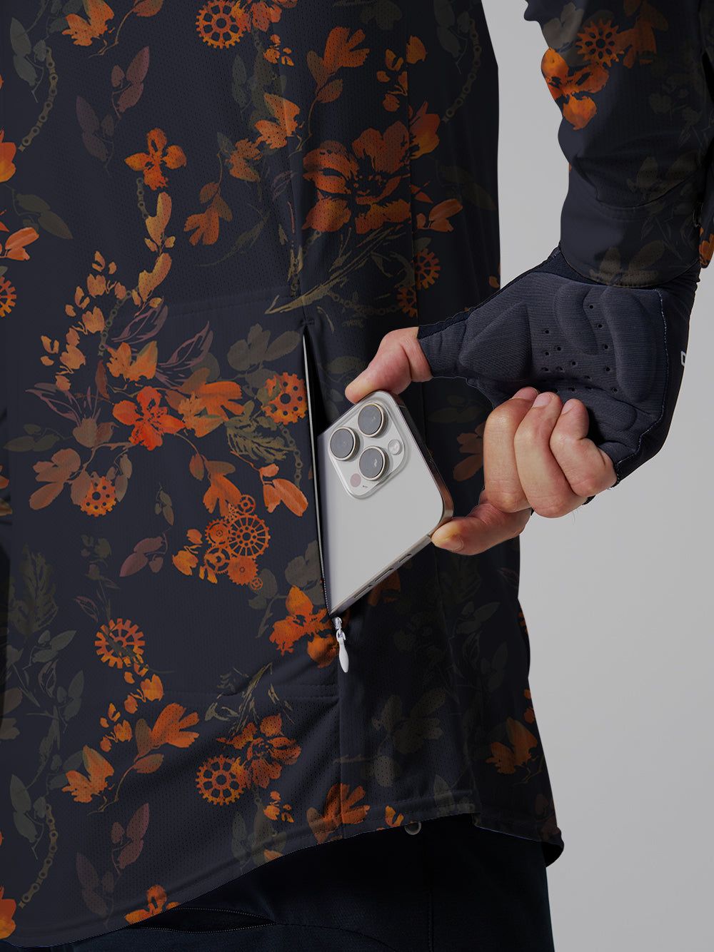 Orionride Bright Ink Flowers Men's Stretchy Breathable Long Sleeve Gravel Shirt