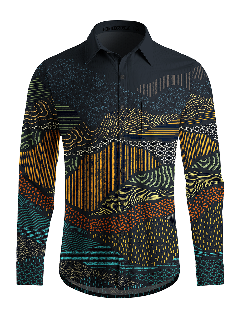Orionride Geological Texture Men's Stretchy Breathable Long Sleeve Gravel Shirt