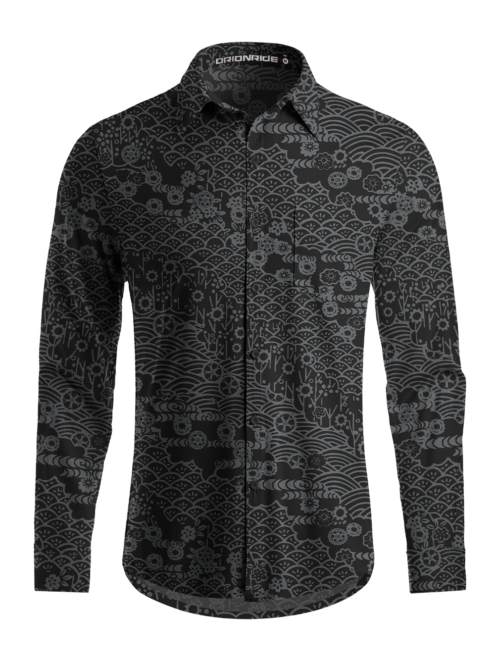 Orionride Fan-shaped Waves Men's Stretchy Breathable Long Sleeve Gravel Shirt