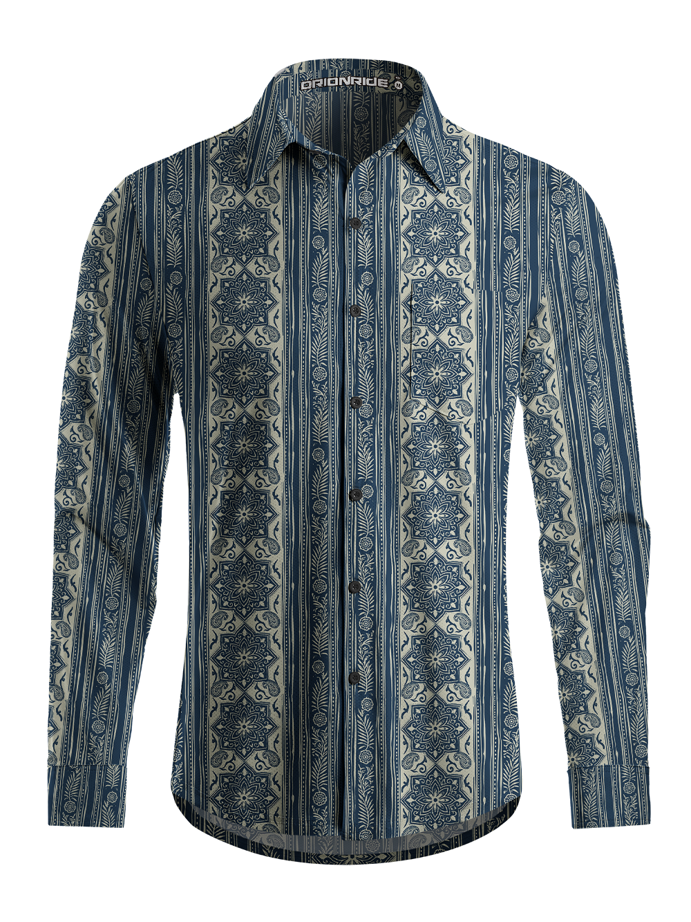 Orionride Indigo Pattern Men's Stretchy Breathable Long Sleeve Gravel Shirt