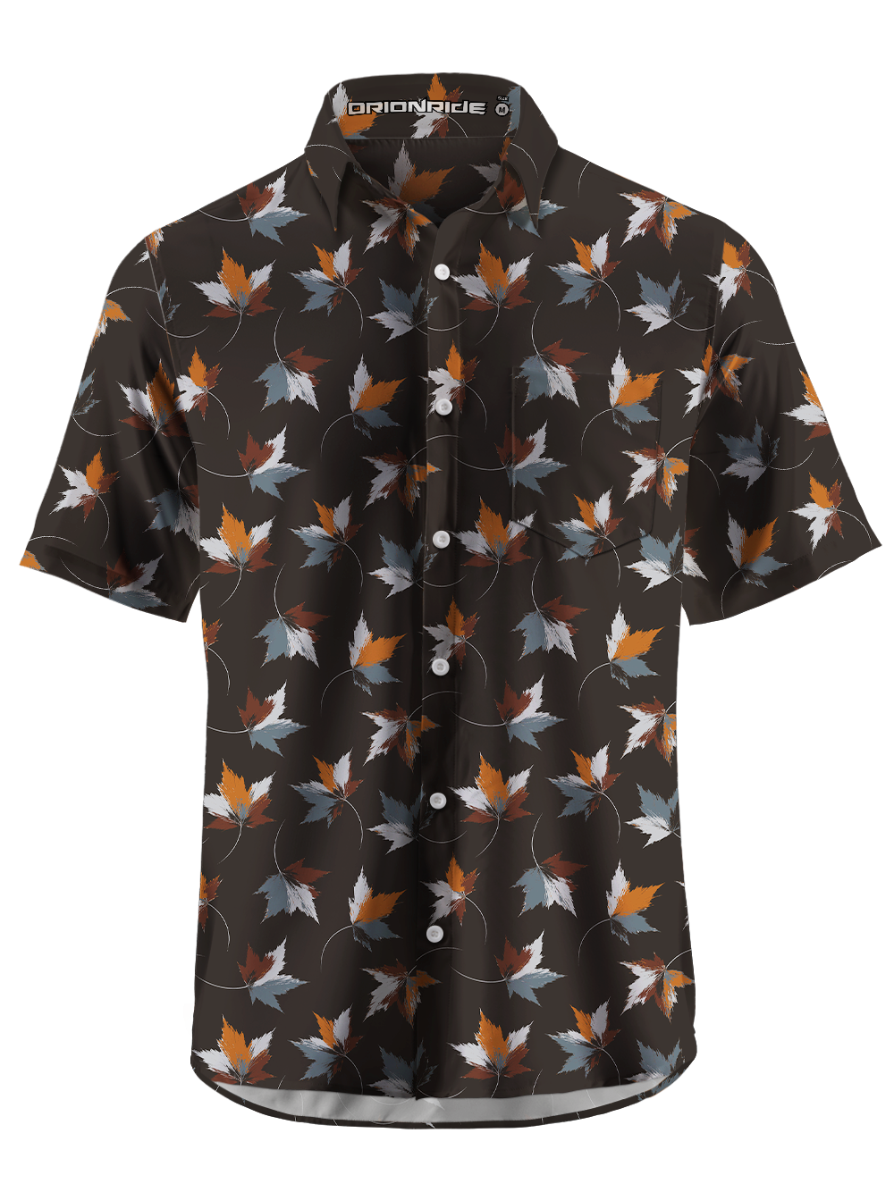 Orionride Dark Leaf Mosaic Zipper Pockets Ultra Lightweight Short Sleeves Gravel Shirt