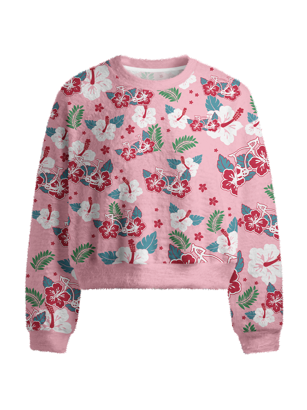 Orionride Hibiscus Bicycle Women's Fuzzy Knit Sweater