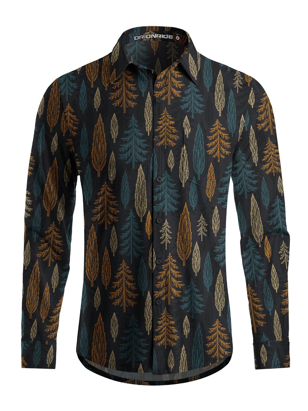 Orionride Embroidered Forest Men's Stretchy Breathable Long Sleeve Gravel Shirt