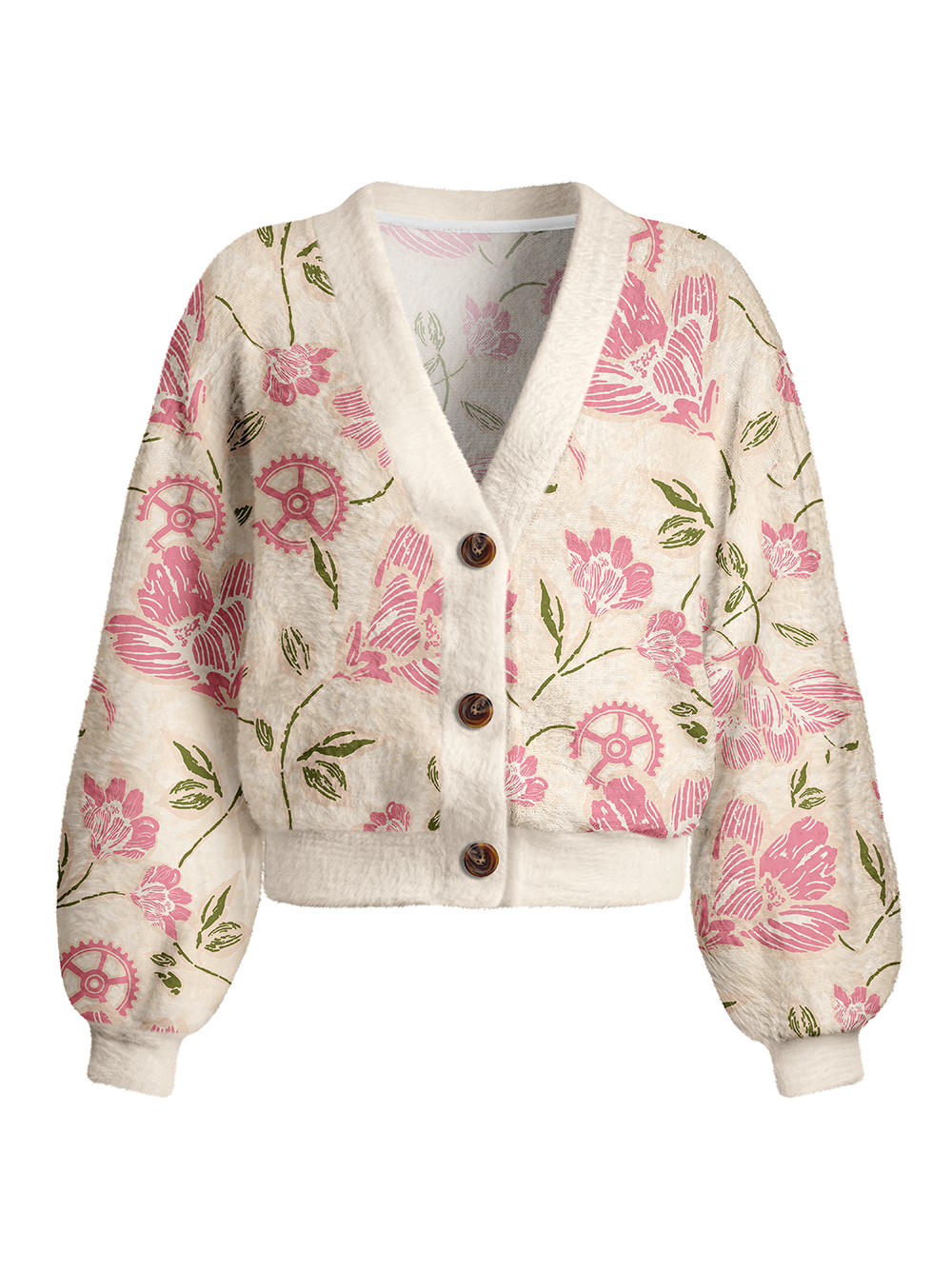 Orionride Floral Art Women's Fuzzy Knit Cardigan
