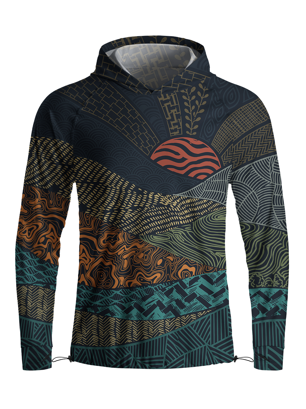 Orionride Dark Line Landscape Long Sleeve Cycling Hoodie Shirt