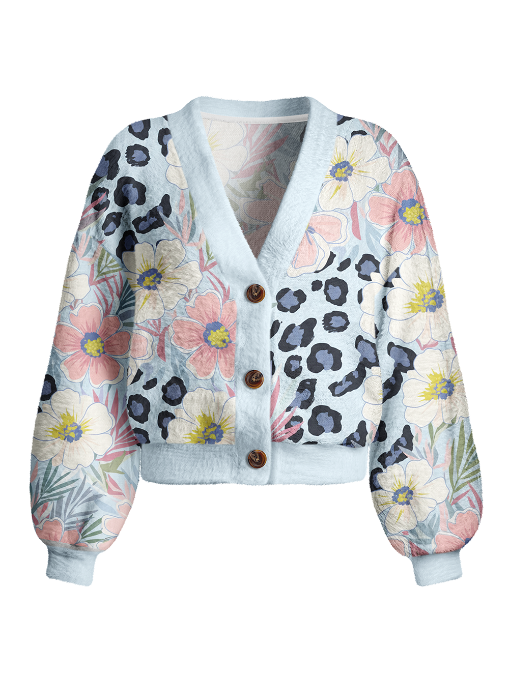 Orionride Hand-Painted Flowers Women's Fuzzy Knit Cardigan