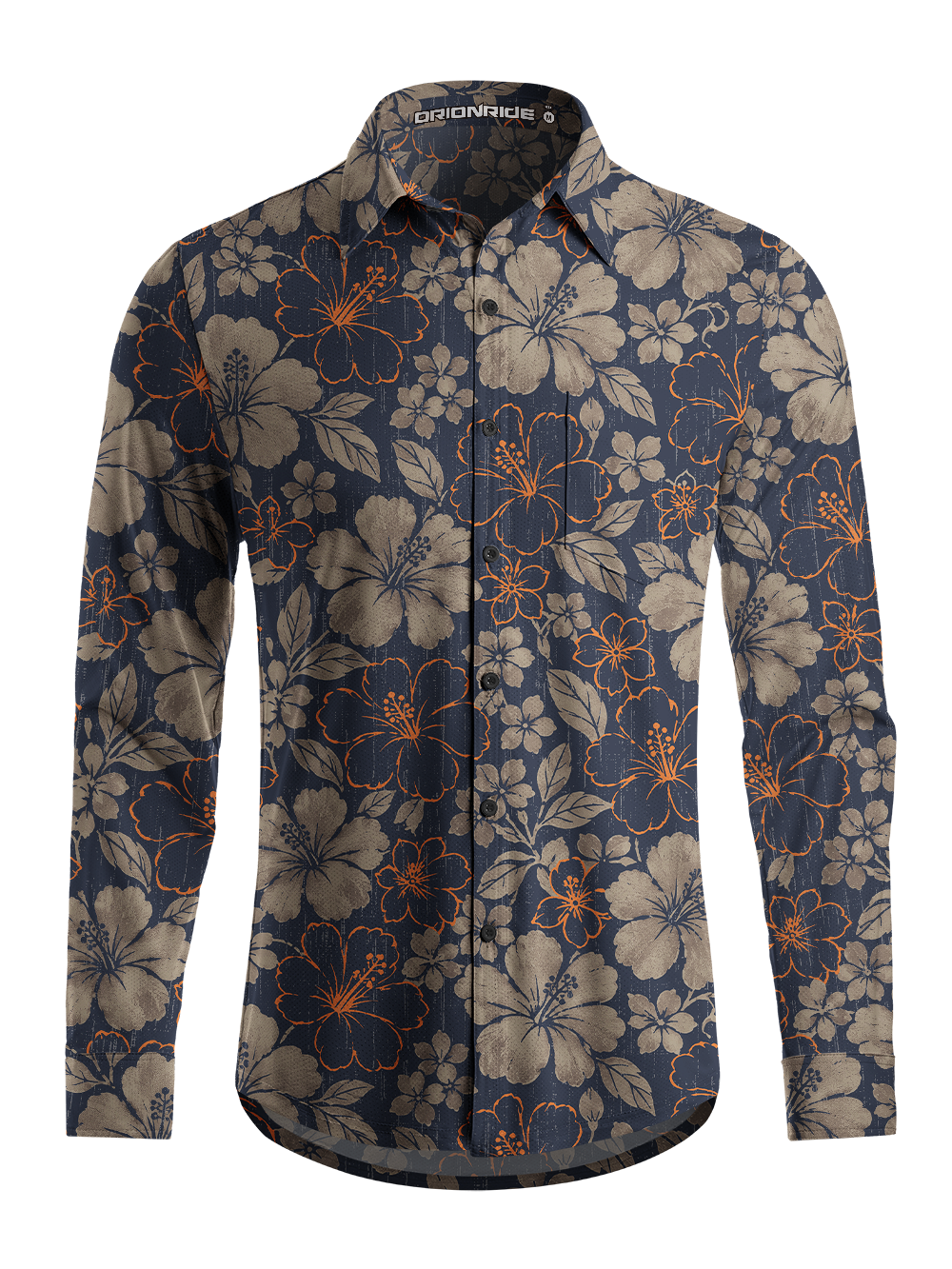 Orionride Muted Hibiscus Pattern Men's Stretchy Breathable Long Sleeve Gravel Shirt