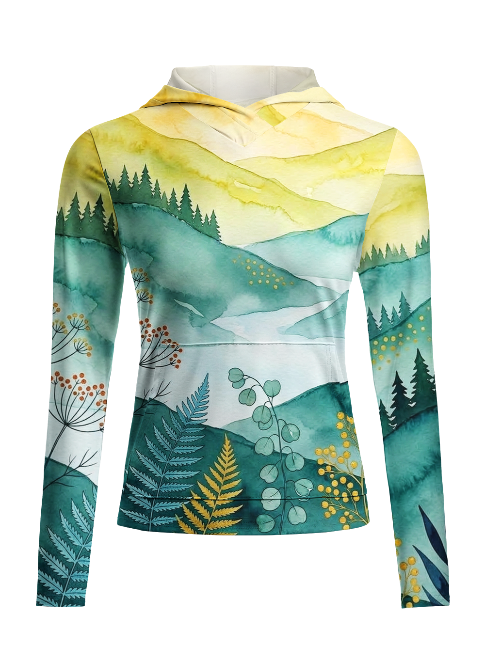 Orionride Ink-wash Mountain Women's Long Sleeve Cycling Hoodie Shirt
