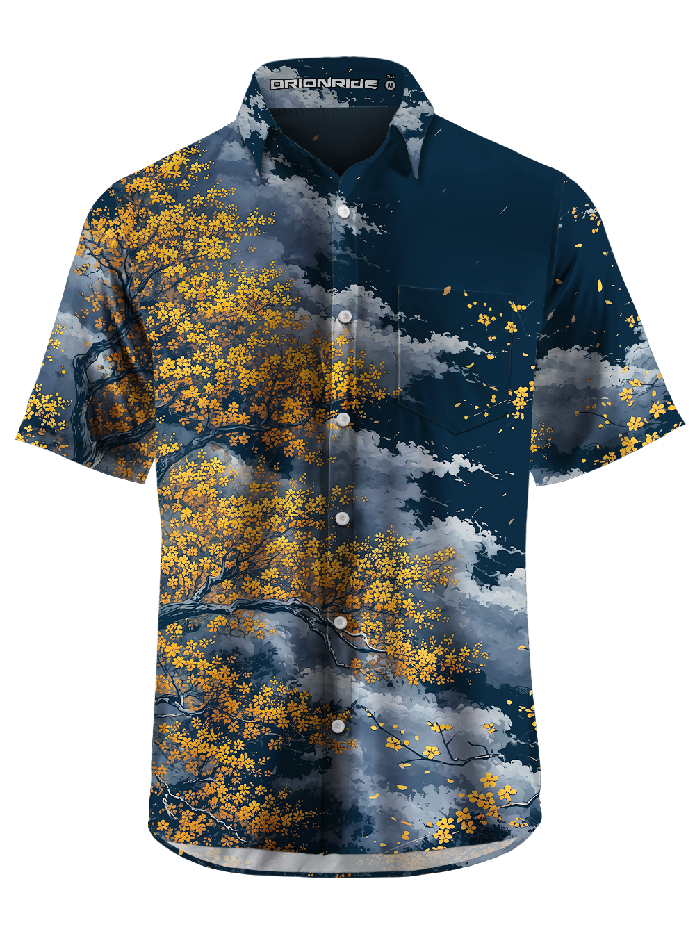 Orionride Night Gold Flower Zipper Pockets Ultra Lightweight Short Sleeves Gravel Shirt