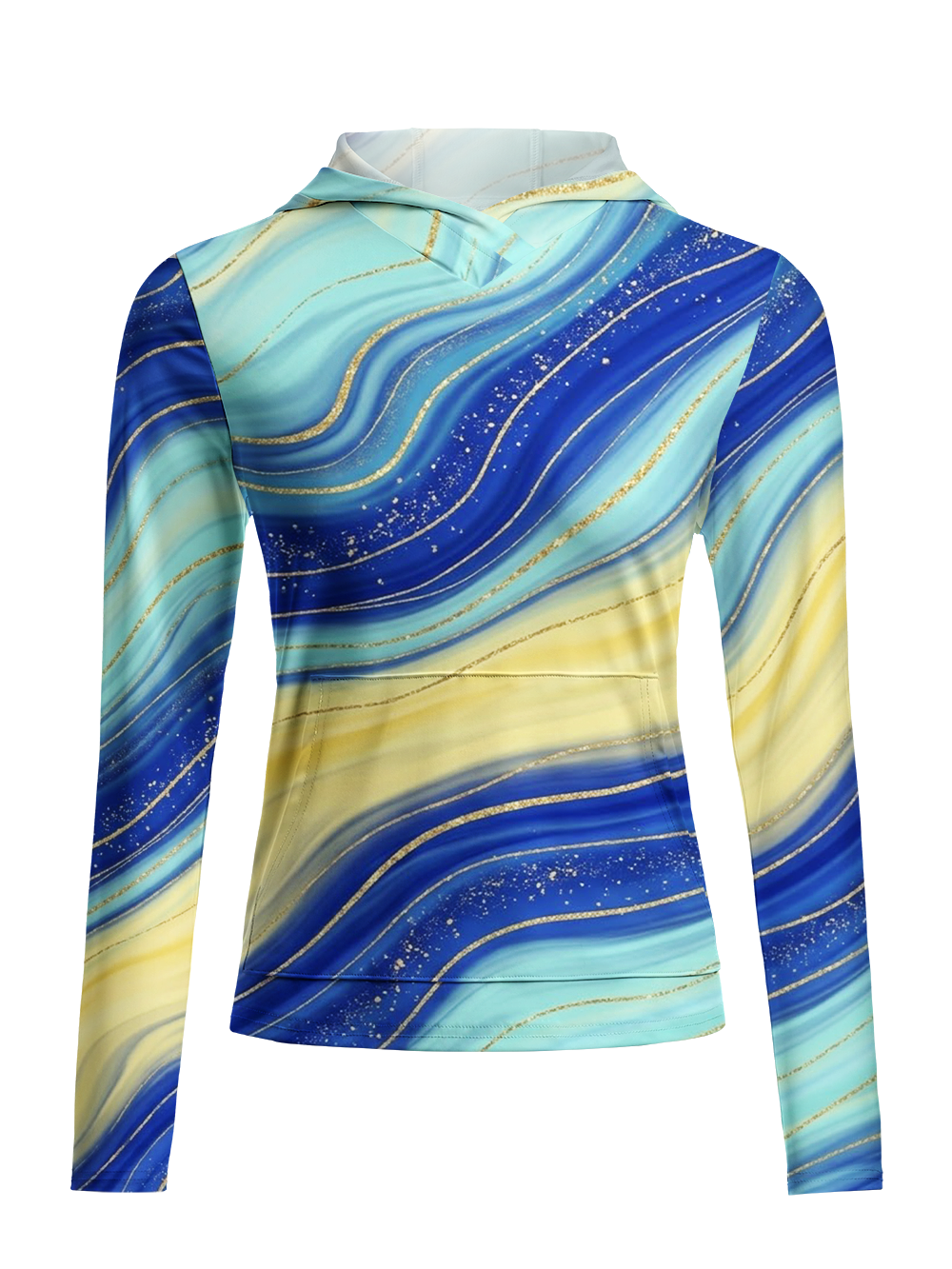 Orionride Golden Blue Waves Women's Long Sleeve Cycling Hoodie Shirt