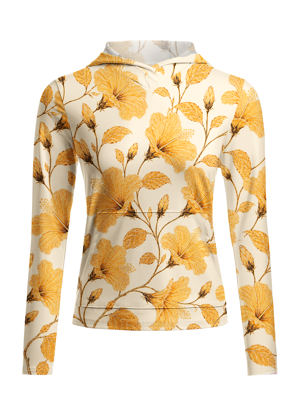 Orionride Gold Line Hibiscus Women's Long Sleeve Cycling Hoodie Shirt
