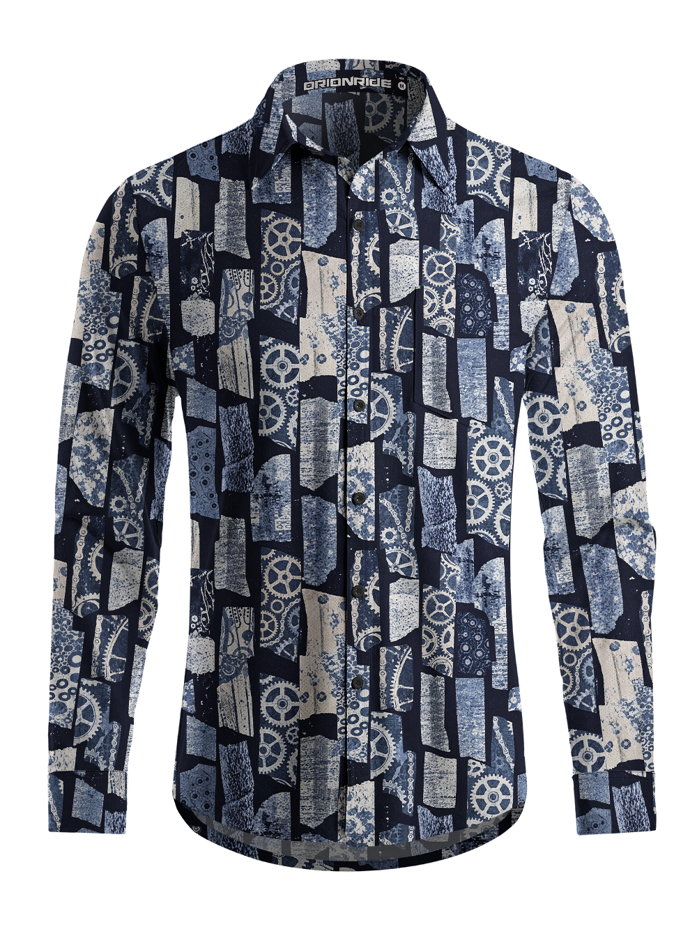 Orionride Indigo Gear Patchwork Men's Stretchy Breathable Long Sleeve Gravel Shirt
