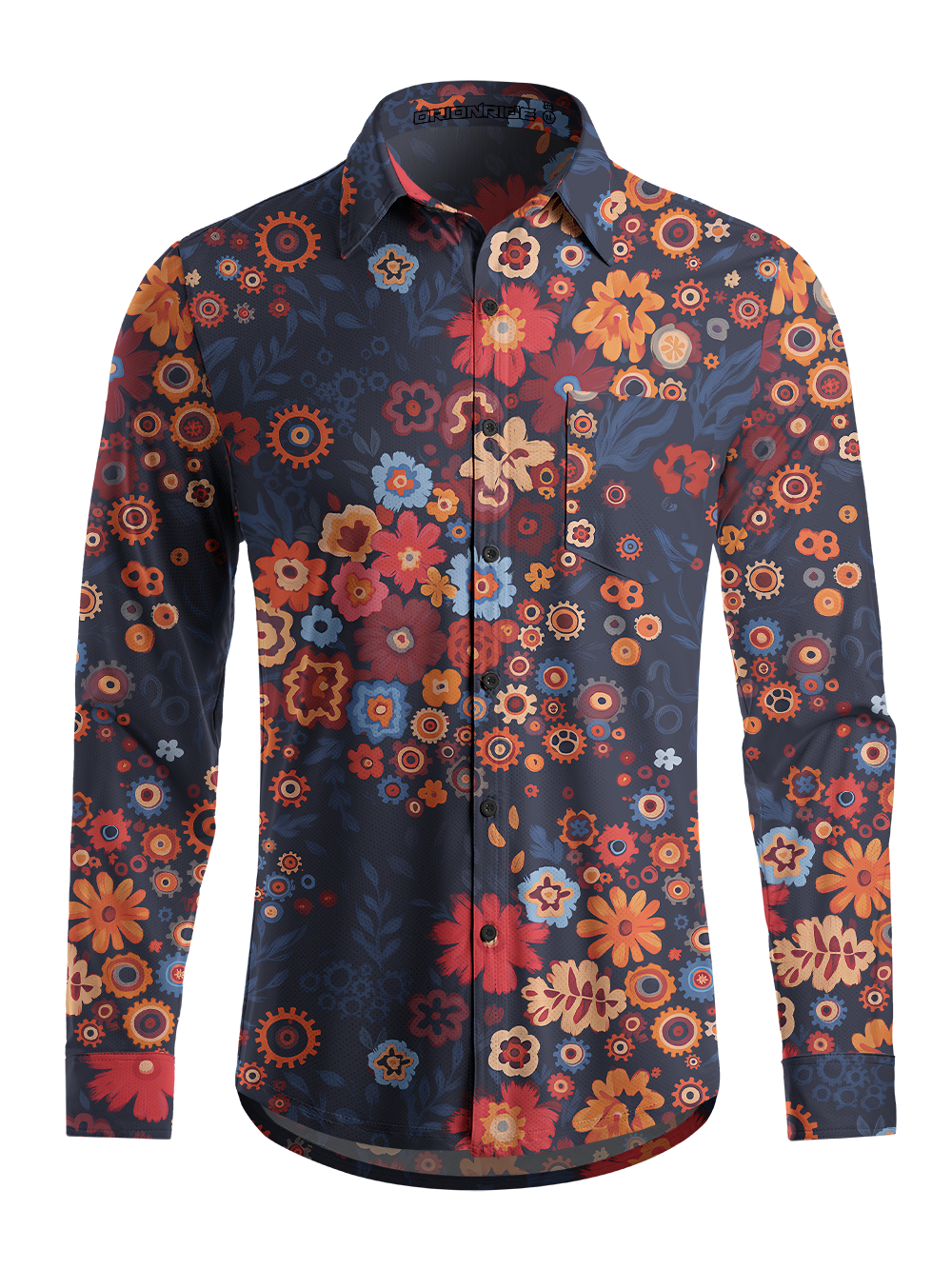 Orionride Mechanical Florals Men's Stretchy Breathable Long Sleeve Gravel Shirt