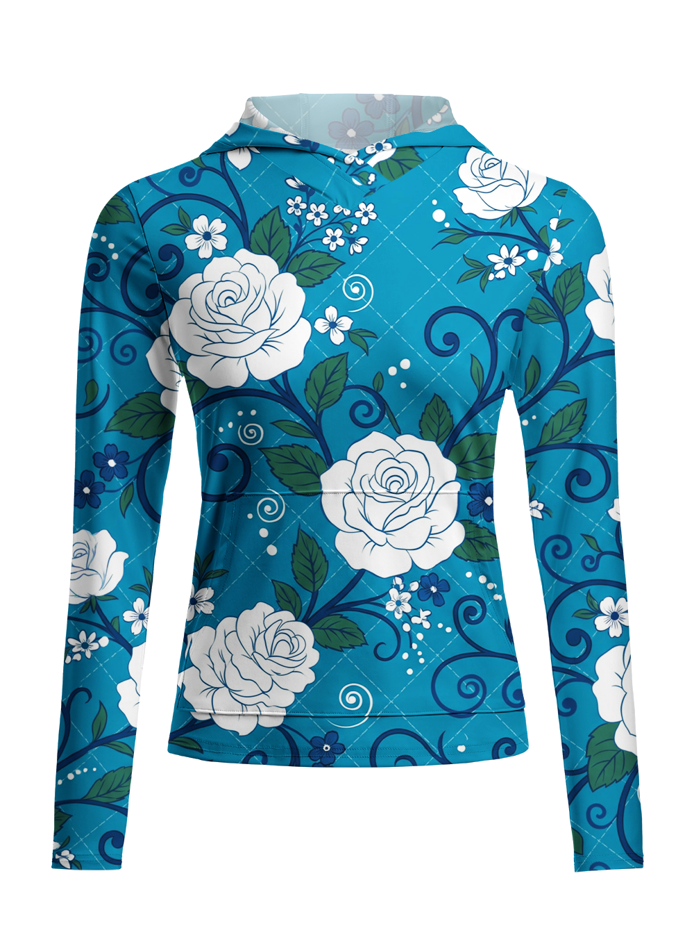 Orionride Grid And Floral Pattern Women's Long Sleeve Cycling Hoodie Shirt