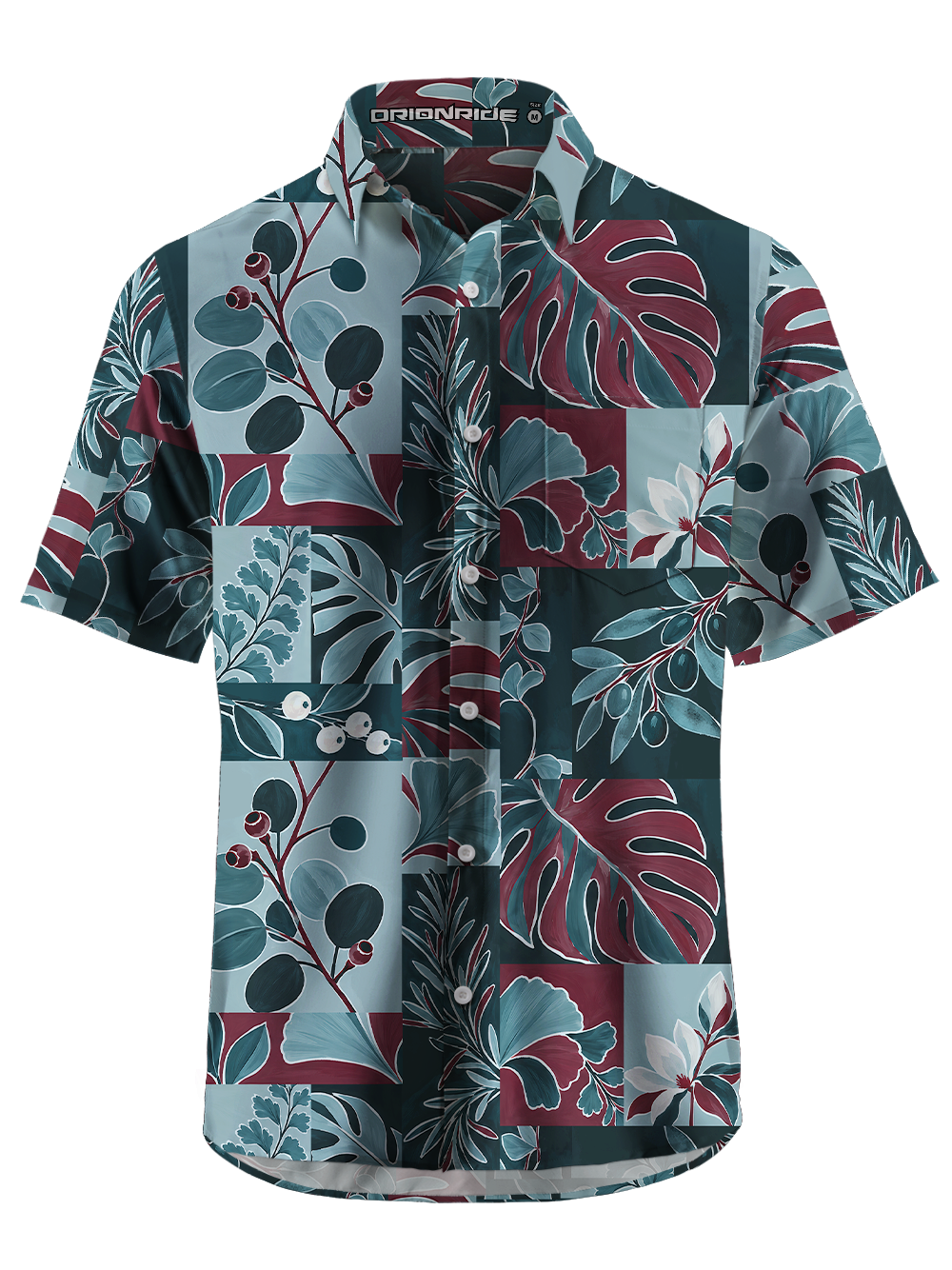 Orionride Geometric Tropical Foliage Zipper Pockets Ultra Lightweight Short Sleeves Gravel Shirt