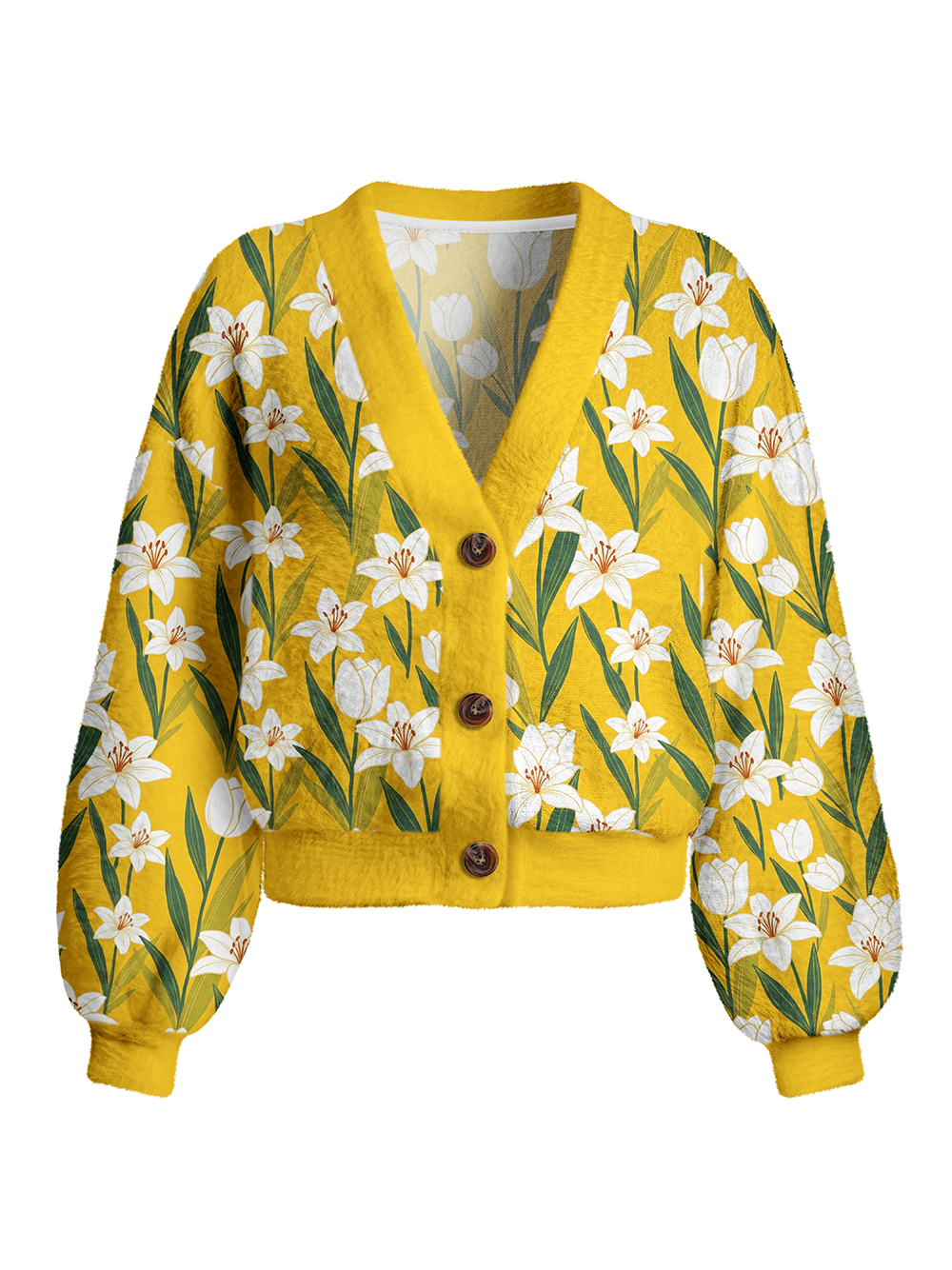 Orionride Yellow Lily Women's Fuzzy Knit Cardigan