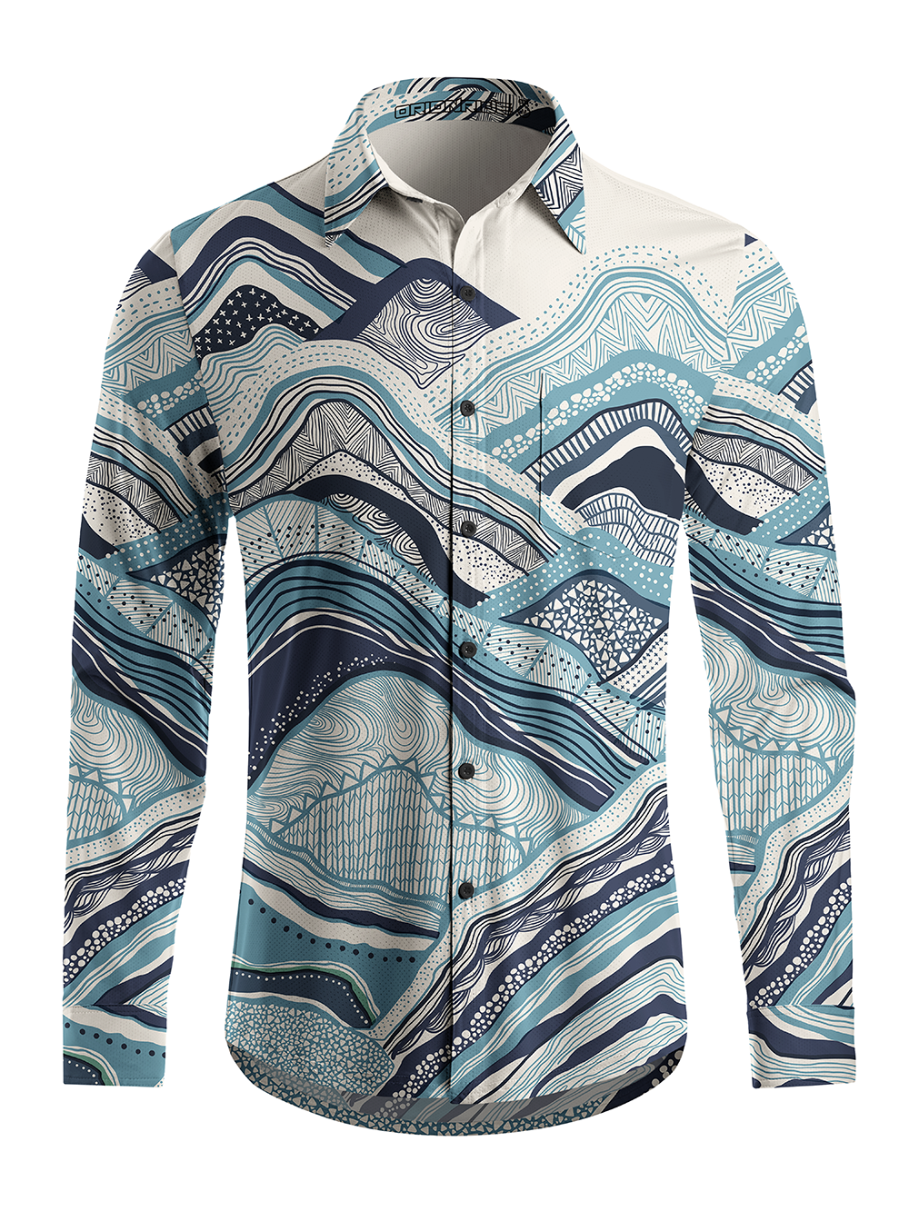 Orionride Layered Mountains And Seas Men's Stretchy Breathable Long Sleeve Gravel Shirt