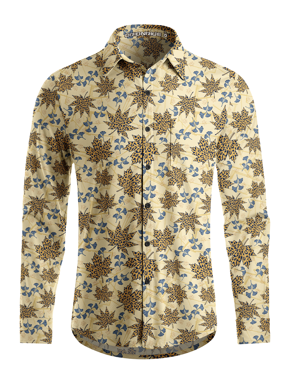 Orionride Leaf Pattern Men's Stretchy Breathable Long Sleeve Gravel Shirt