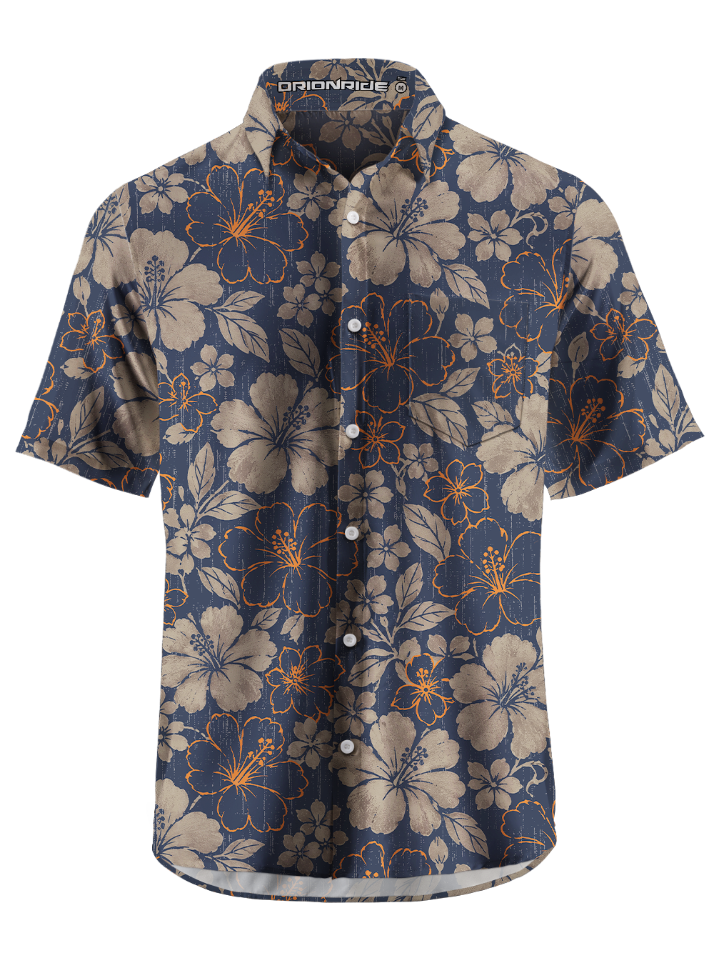 Orionride Muted Hibiscus Pattern Zipper Pockets Ultra Lightweight Short Sleeves Gravel Shirt