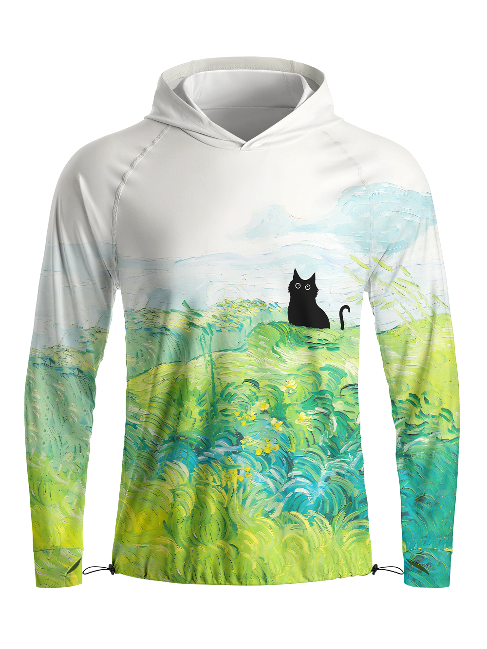 Orionride Oil Painting Black Cat Long Sleeve Cycling Hoodie Shirt