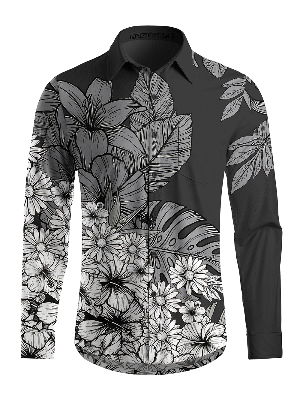 Orionride Shadow Flowers Men's Stretchy Breathable Long Sleeve Gravel Shirt
