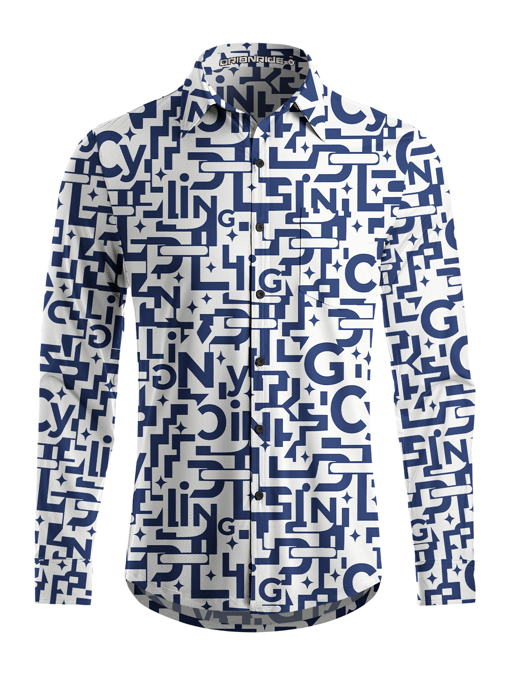 Orionride Stacked Letters Men's Stretchy Breathable Long Sleeve Gravel Shirt