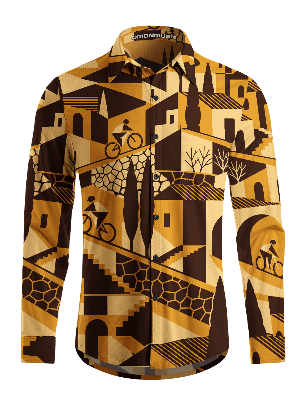 Orionride Geometric Urban Cycling Men's Stretchy Breathable Long Sleeve Gravel Shirt