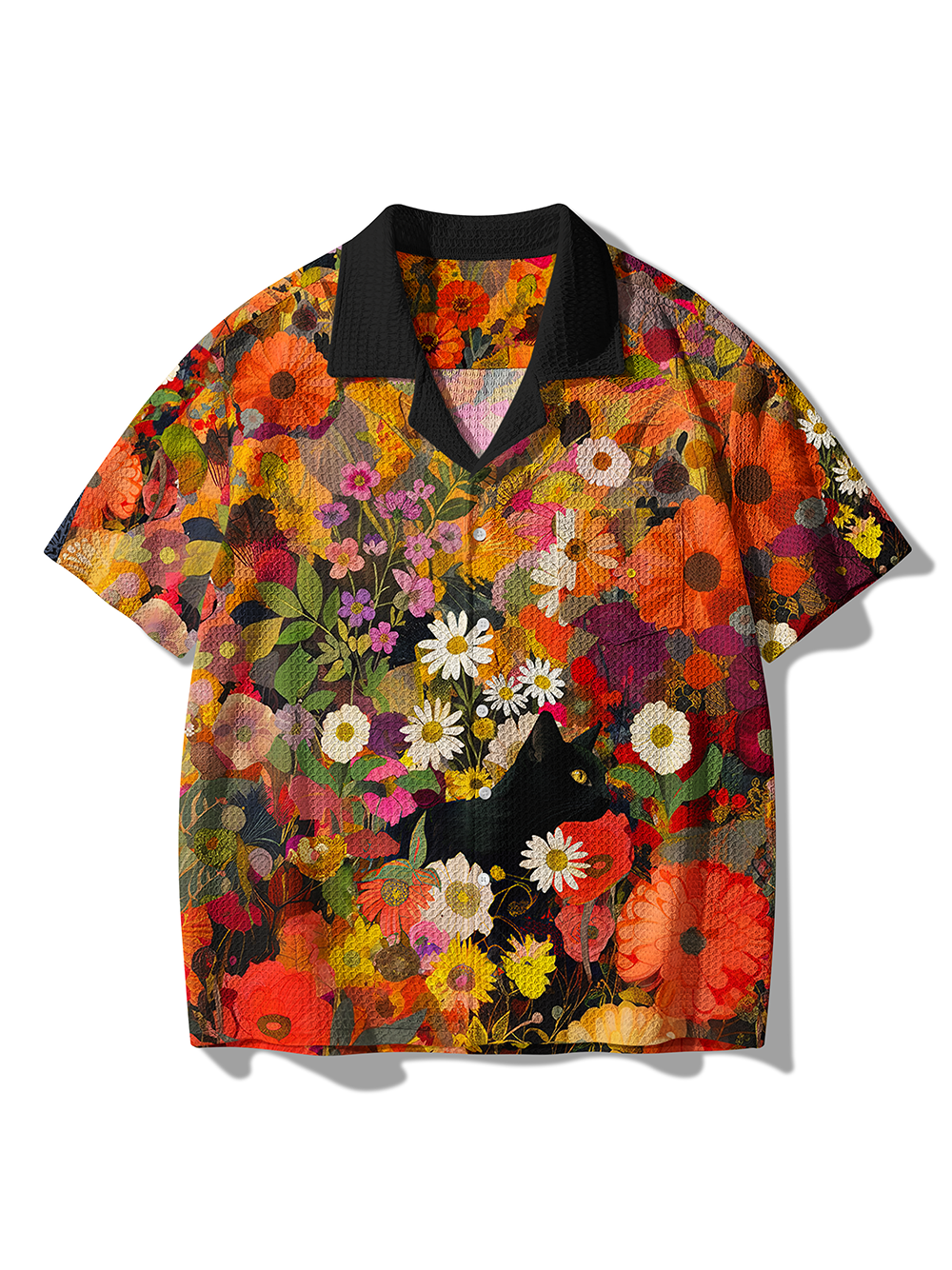 Orionride Cat In The Flower Bushes Men's Camp Collar Knitted Shirt