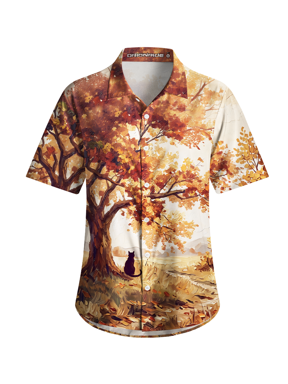 Orionride Golden Autumn Cat Zipper Pockets Ultra Lightweight Short Sleeves Women's Gravel Shirt