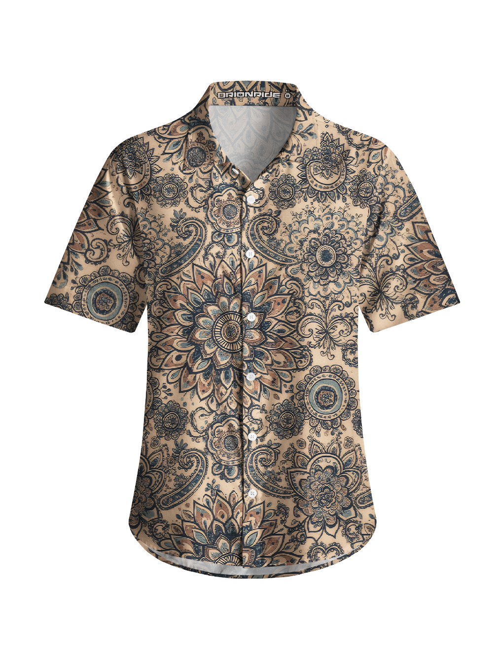 Orionride Retro Totem Flower Zipper Pockets Ultra Lightweight Short Sleeves Women's Gravel Shirt
