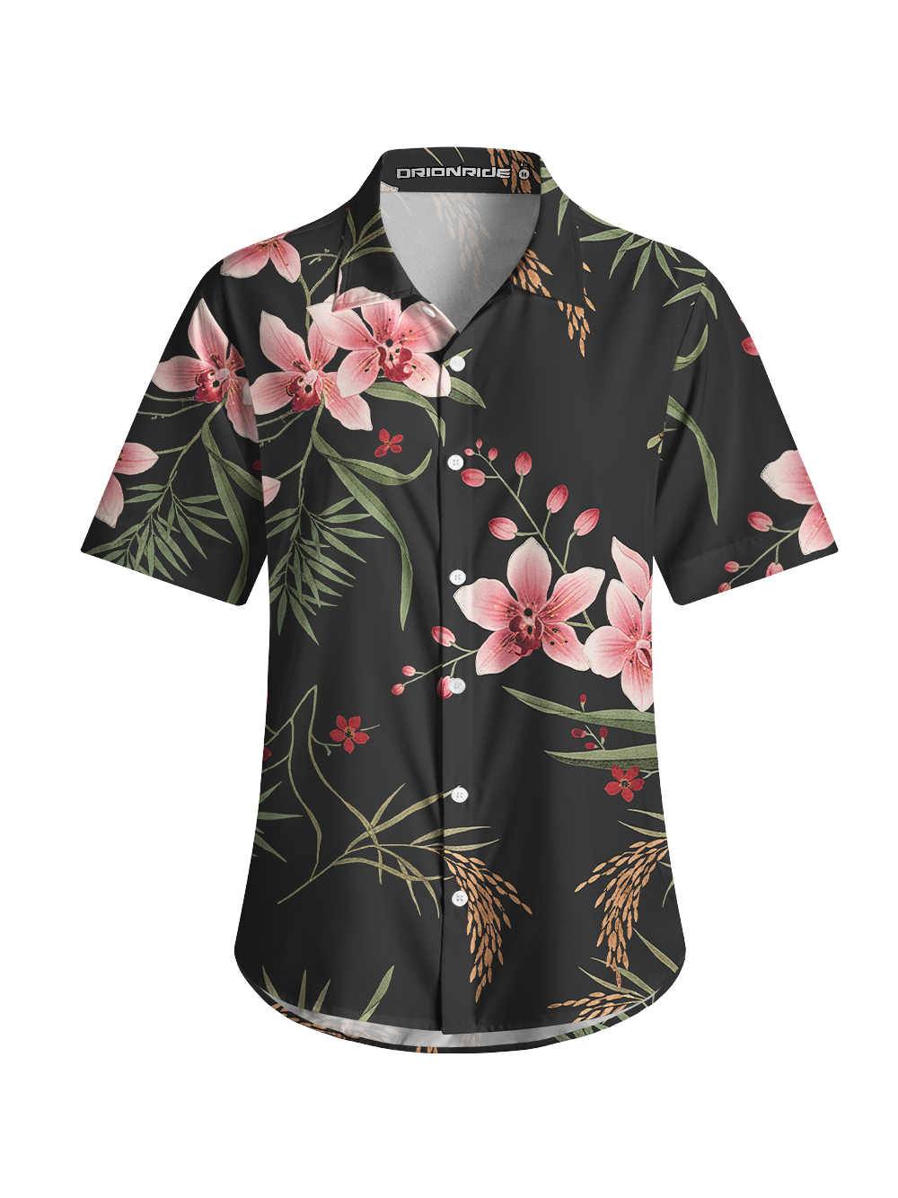 Orionride Pink Hibiscus Zipper Pockets Ultra Lightweight Short Sleeves Women's Gravel Shirt